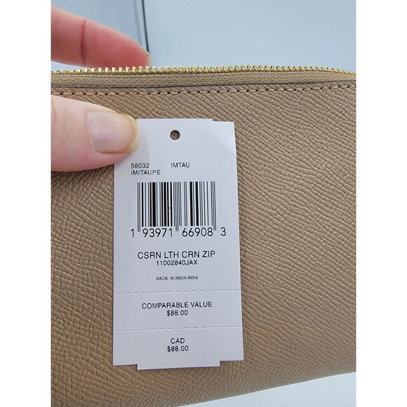 NWT Coach Corner Zip Wristlet Crossgrain Leather 58032 Wallet Bag  Taupe - Picture 6 of 7